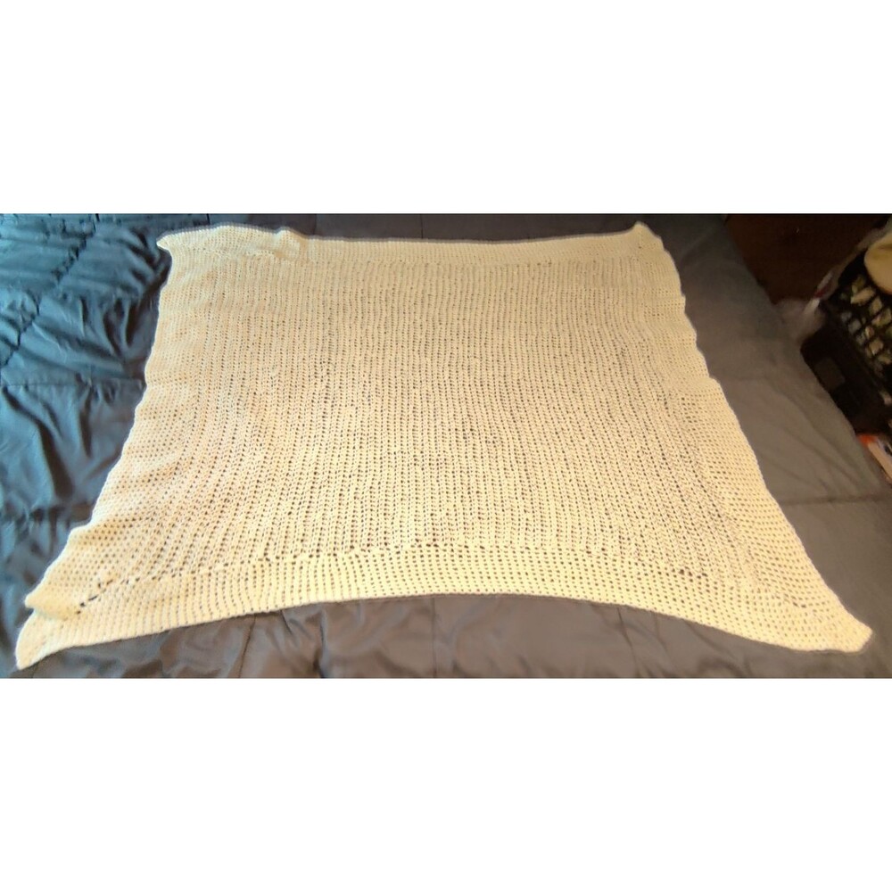 Vintage Pale Yellow Crochet Baby Blanket Afghan Throw Handmade 44x39 Soft Nurser